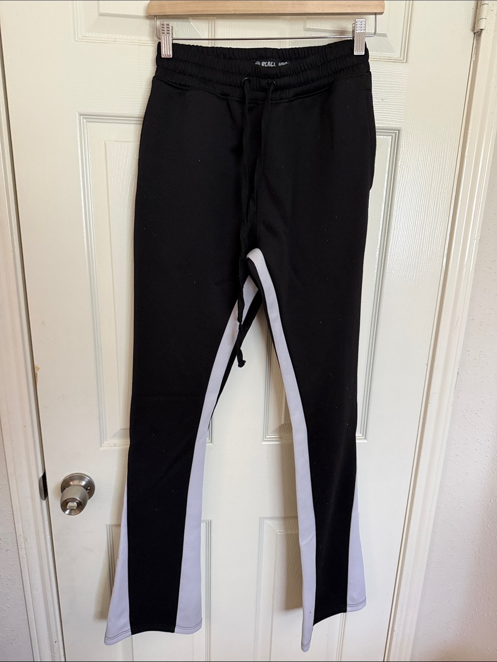 Black and White Athletic Flare Track Pants